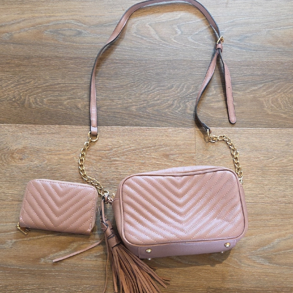 Pink Quilted Crossbody Bag Set